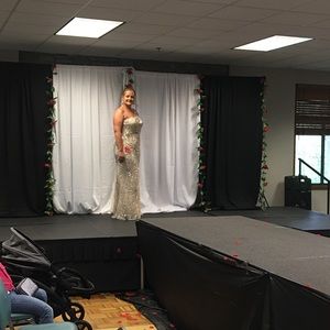 Mac Duggal one of a kind champagne gown